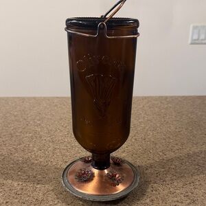 Olivers Amber Glass Hummingbird Feeder with Copper-Tone Base